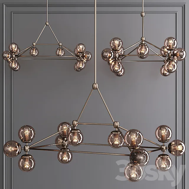 Modo Rectangle Chandelier 14 Globes Bronze and Smoke Glass 3DModel