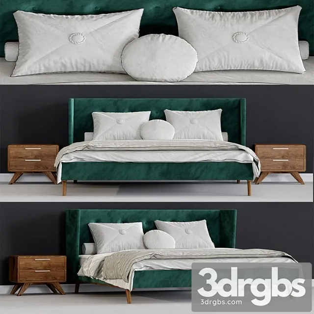 Modrest Durango Modern Green Fabric Walnut Bed 3D Model Free