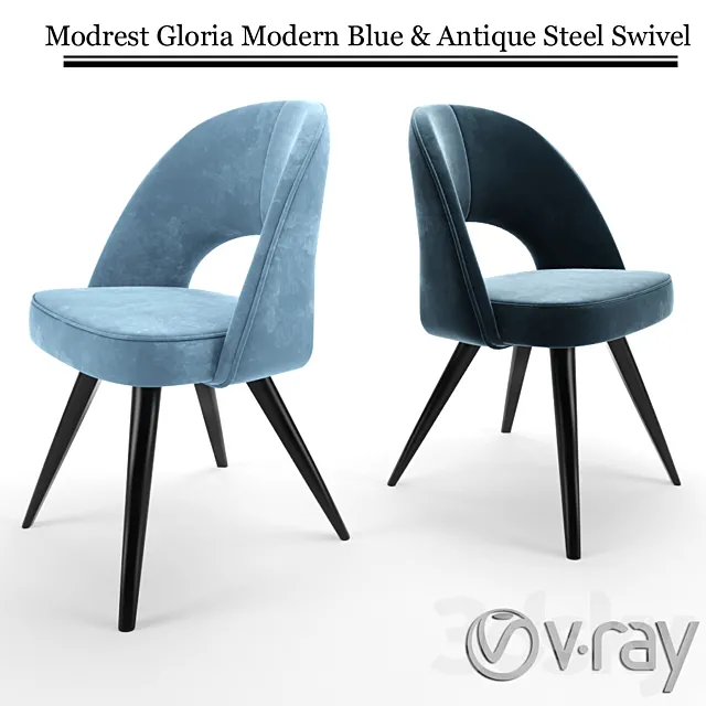 Modrest Gloria Modern Blue & Antique Steel Swivel 3D Model
