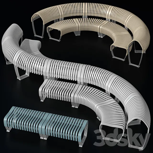 Modular curved and straight bench 3D Model