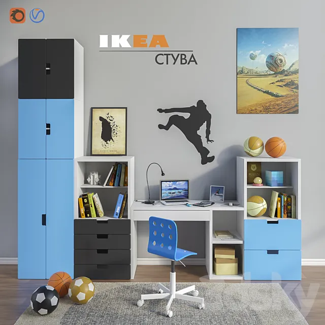 Modular furniture and accessories for a children’s room IKEA set 1 3D Model