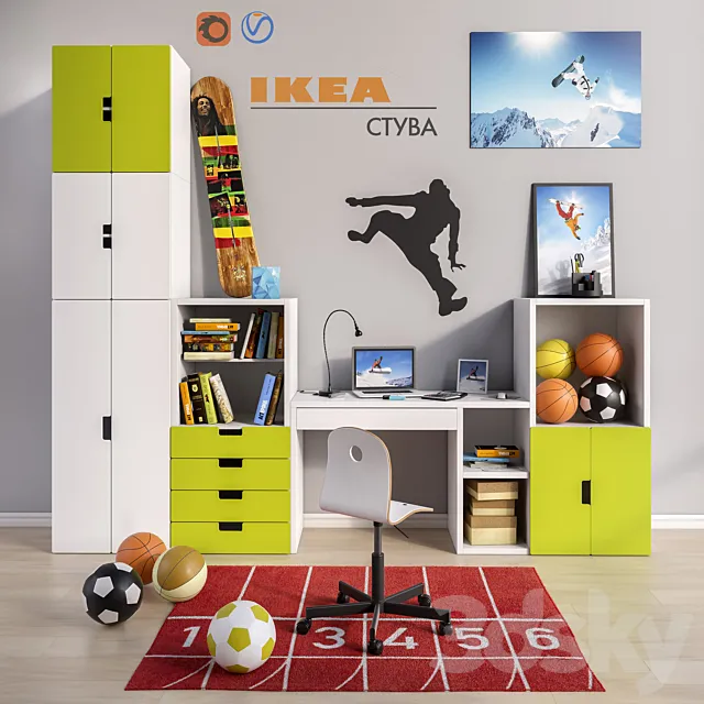 Modular furniture and accessories for a children’s room IKEA set 2 3D Model