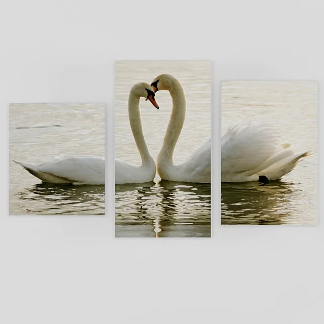 Modular painting on canvas "A pair of swans". 3D Model
