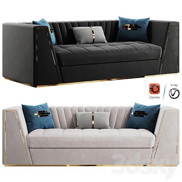 Modular Velvet Sofa Deep Gray Tufted Upholstery Modern Couch Floor Sofa in Large Format: 3Ds Max 2015 Free Download