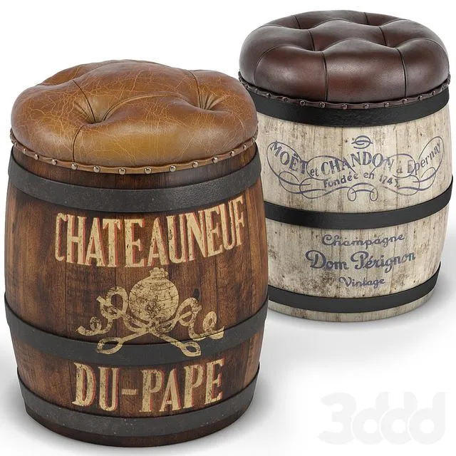 Moet Chateauneuf du Pape Wine Barrel Stools 3D Model