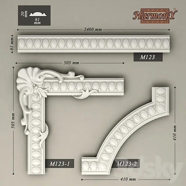 Molding ornamental corner pieces "Harmony" (M123) 3D Model