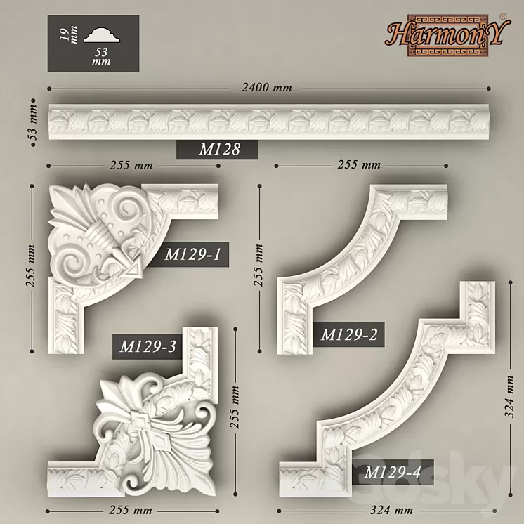 Molding ornamental corner pieces "Harmony" (M128) 3D Model