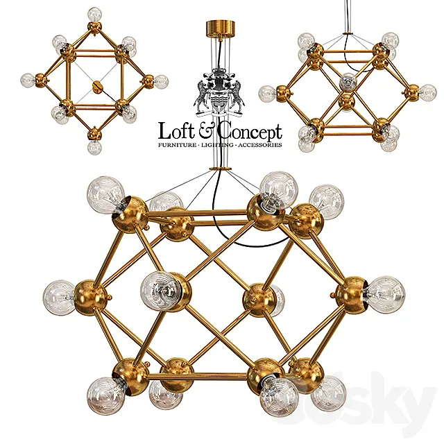 Molecule Gold Chandelier 12 3DModel
