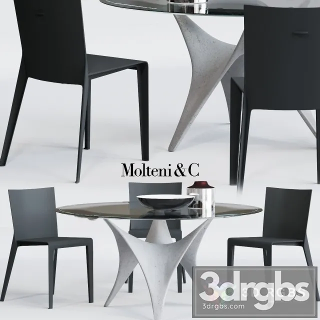 Molteni Alfa Chair and ARC Table 3D Model Free