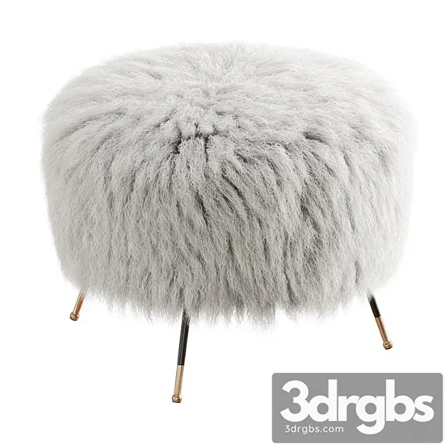 Mongolian goat fur italian footstool 2 2 3D Model Free