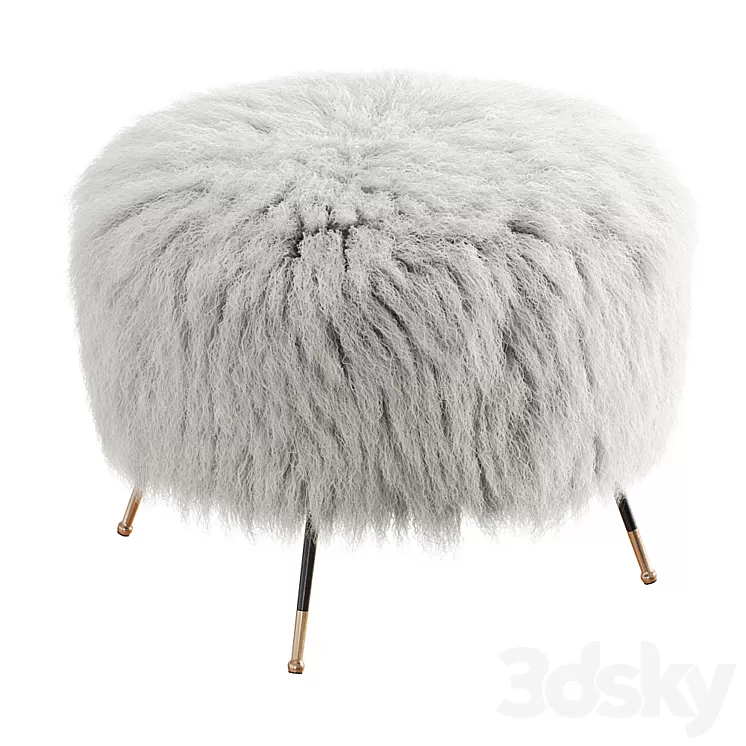 Mongolian Goat Fur Italian Footstool 2 3D Model