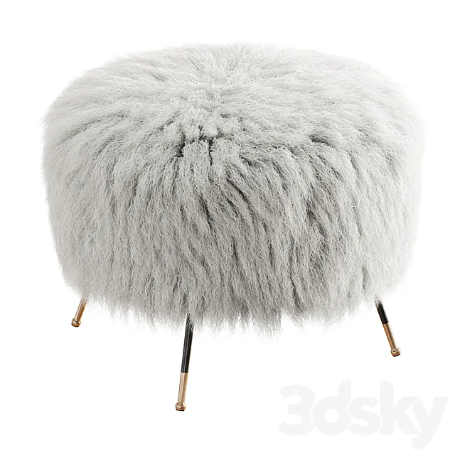 Mongolian Goat Fur Italian Footstool 2 3DModel