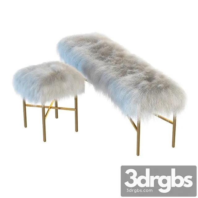 Mongolian Lamb Chair And Bench 3D Model Free