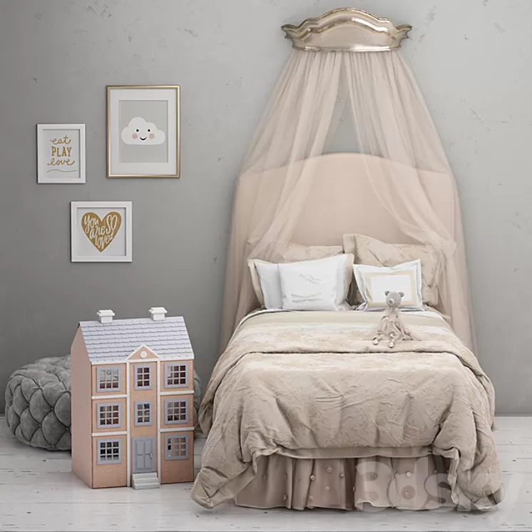 Monique Lhuillier Upholstered Camelback Bed Pottery Barn Kids 3D Model