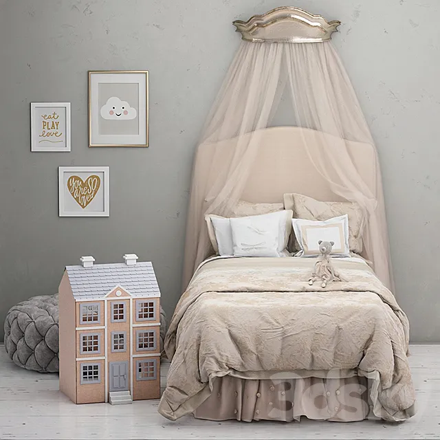 Monique Lhuillier Upholstered Camelback Bed. Pottery Barn Kids 3DModel