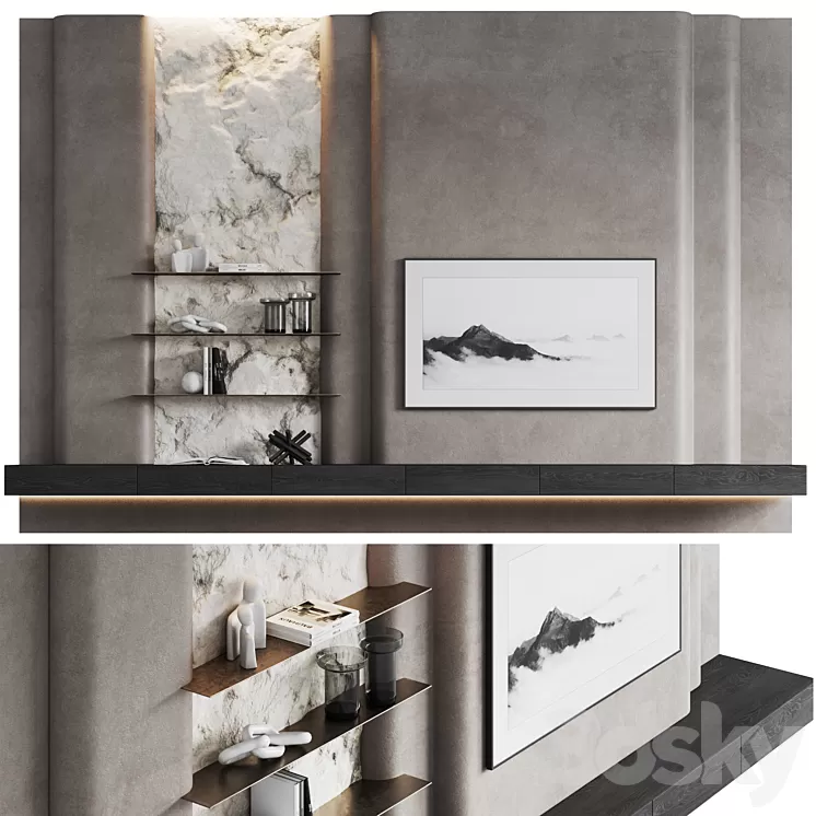 Monolithic TV wall 3D Model Free