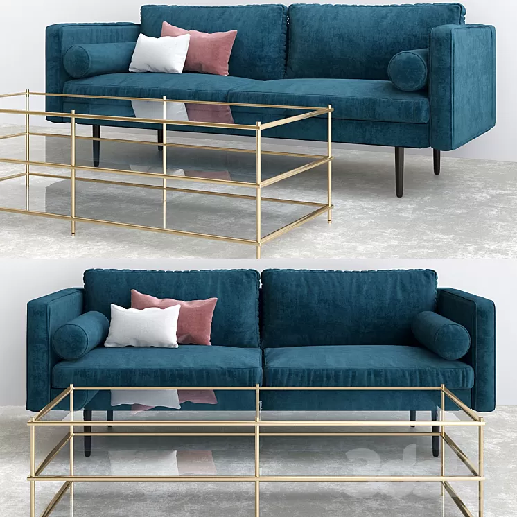 Monroe Mid Century Sofa Celestial Blue 3D Model