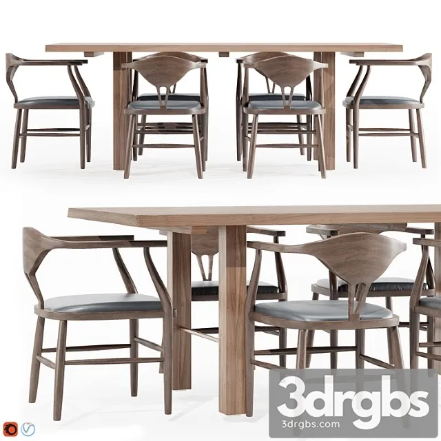 Montana live edge dining table with peking b dining chairs 2 3D Model Free