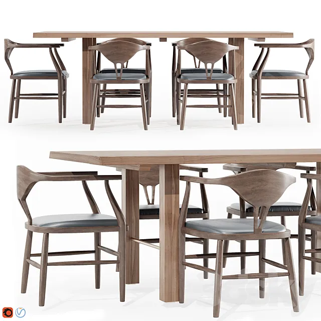 Montana Live Edge Dining Table with Peking B Dining Chairs 3DModel