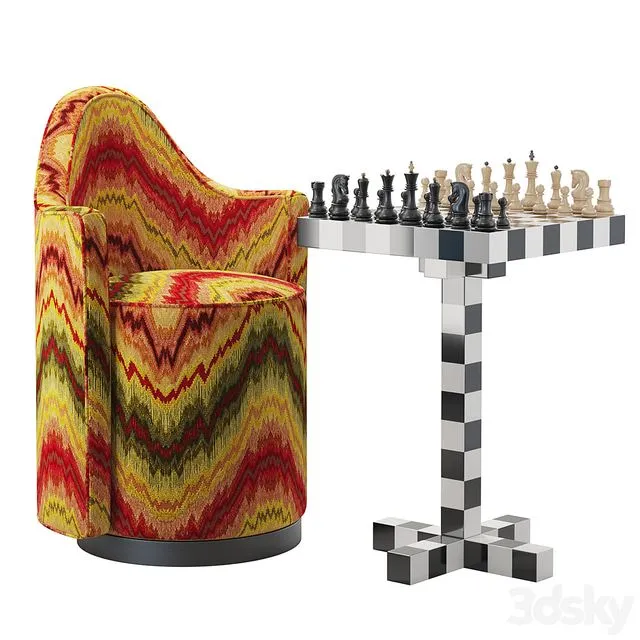 Moooi Chess Table + Chair 3D Model