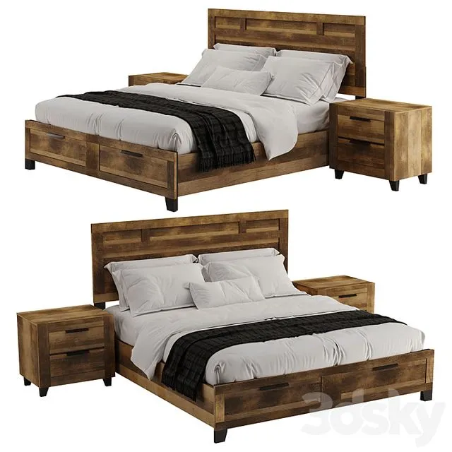 Morales Rustic Wood Bed 3D Model