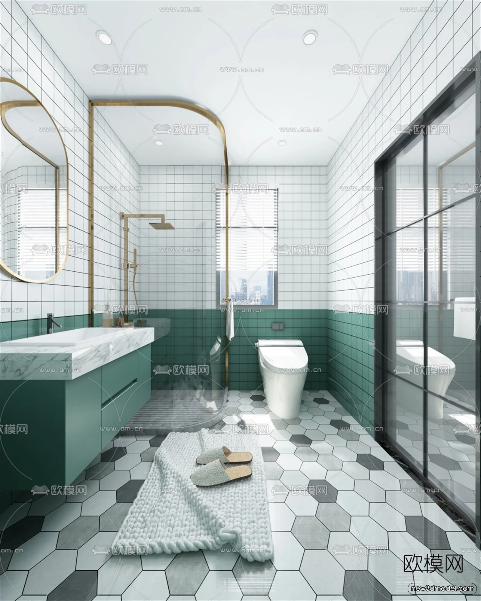 Morandi Style Interior 3D Blocks - Bathroom 3D Scene - 193