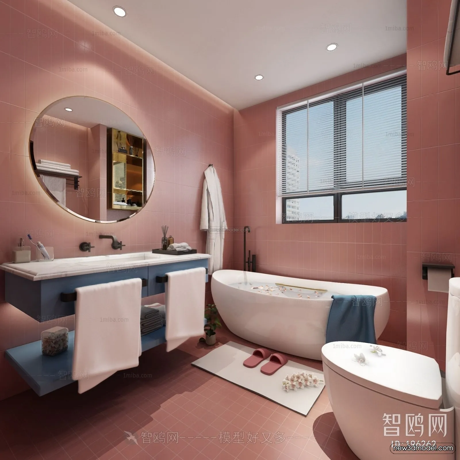 Morandi Style Interior 3D Blocks - Bathroom 3D Scene - 196