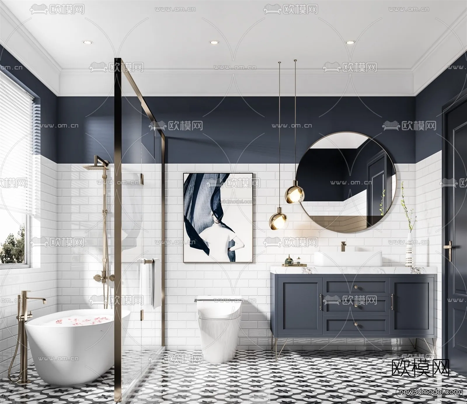 Morandi Style Interior 3D Blocks - Bathroom 3D Scene - 200