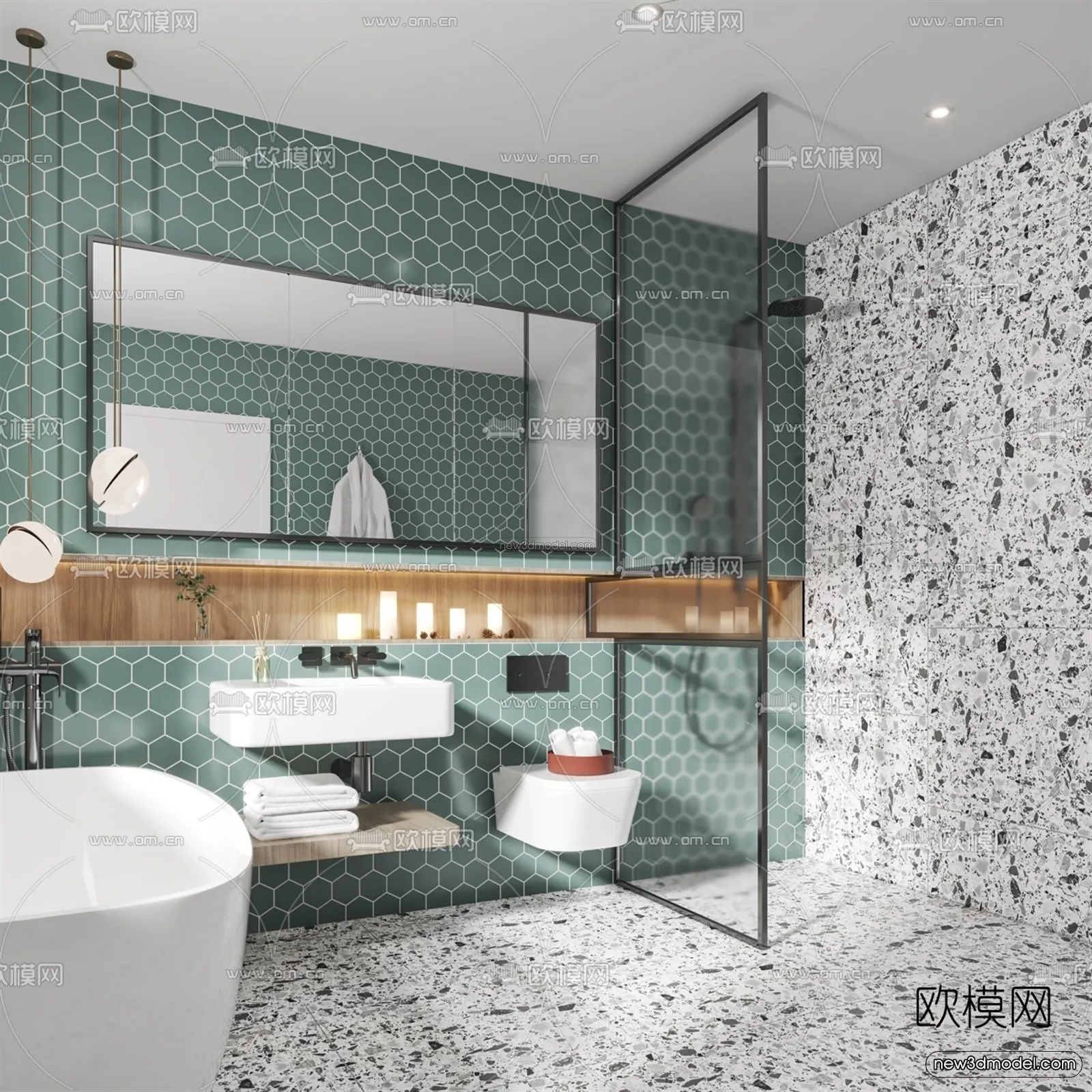 Morandi Style Interior 3D Blocks - Bathroom 3D Scene - 201