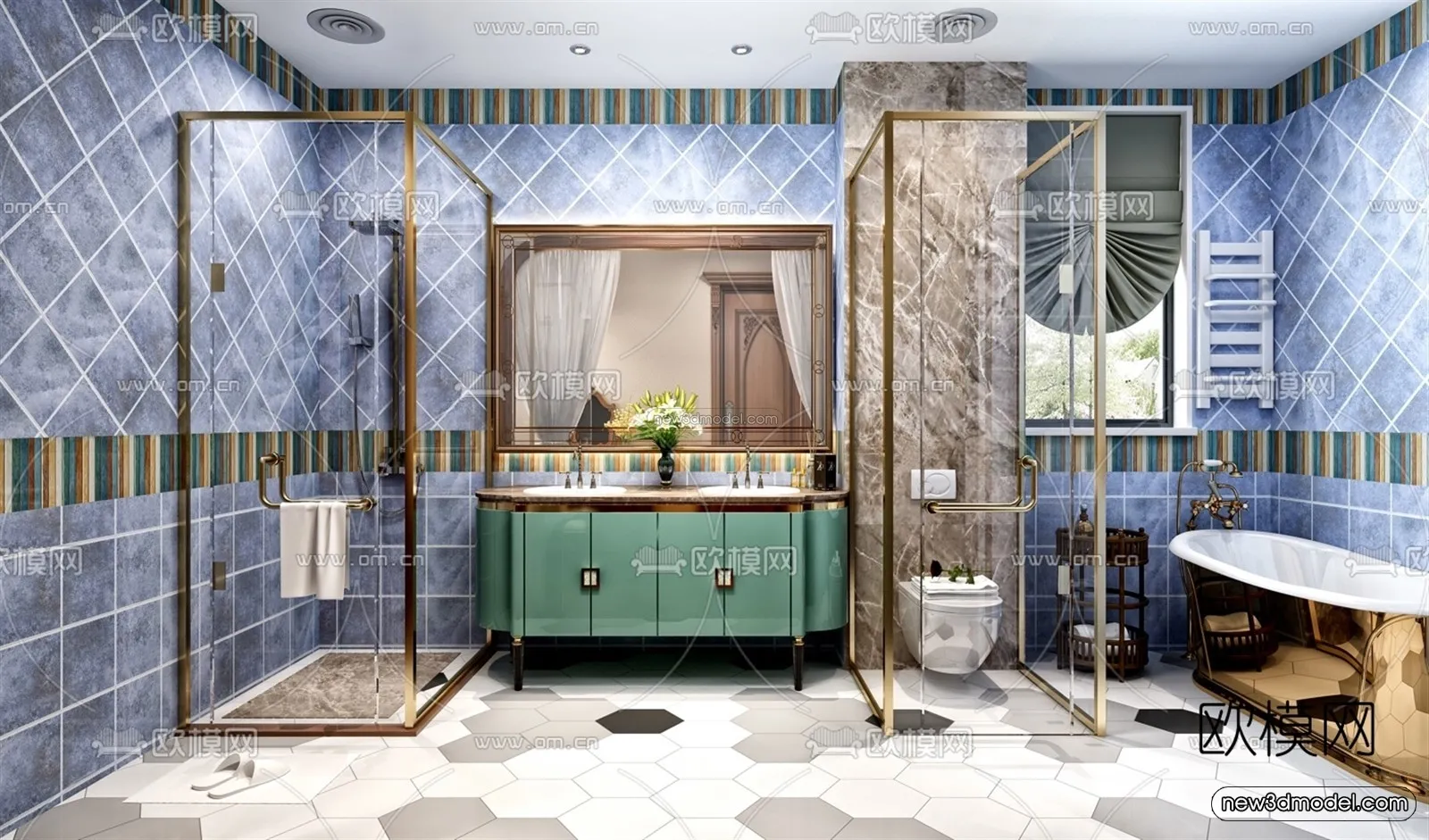 Morandi Style Interior 3D Blocks - Bathroom 3D Scene - 207