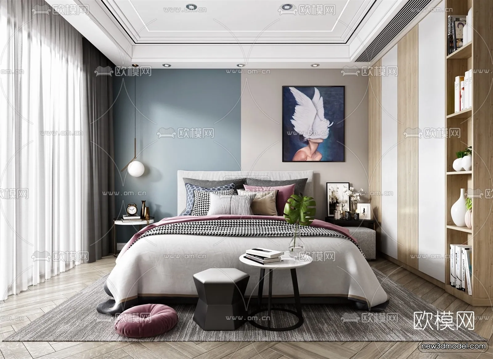 Morandi Style Interior 3D Blocks - Bedroom 3D Scene - 124