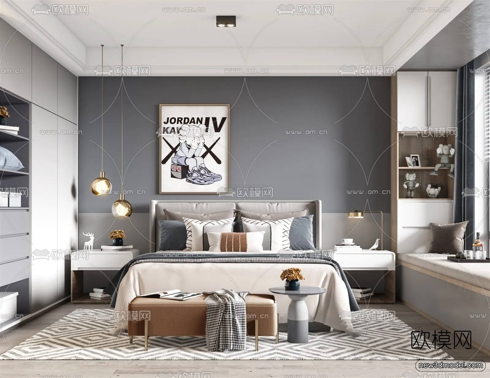 Morandi Style Interior 3D Blocks - Bedroom 3D Scene - 126