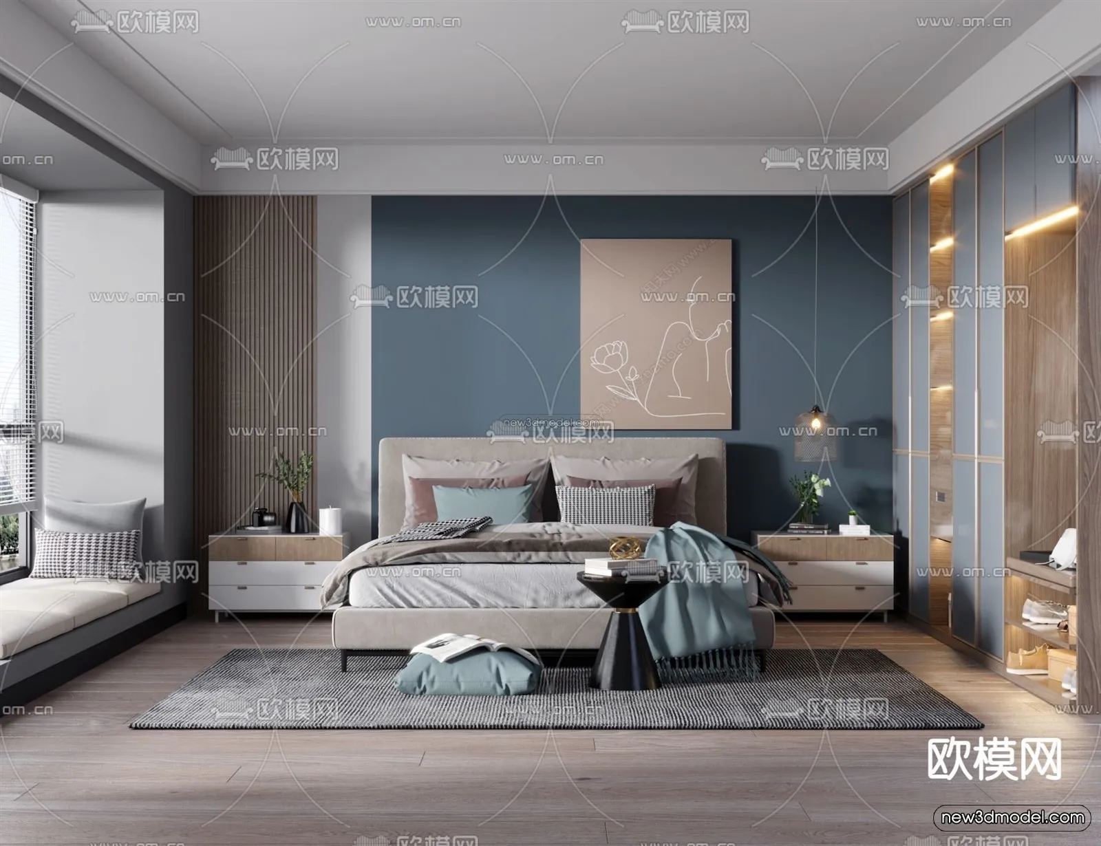 Morandi Style Interior 3D Blocks - Bedroom 3D Scene - 133