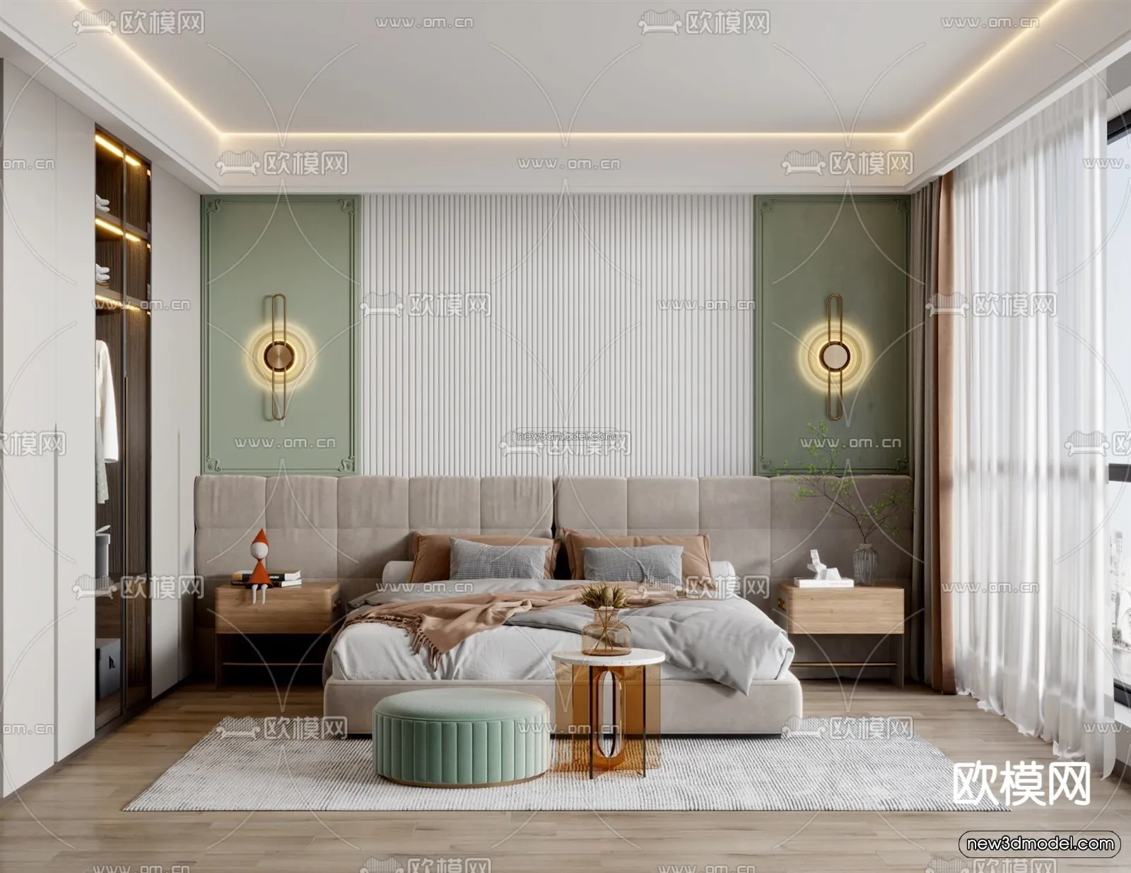 Morandi Style Interior 3D Blocks - Bedroom 3D Scene - 135