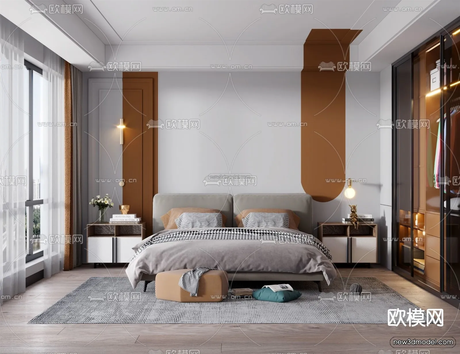 Morandi Style Interior 3D Blocks - Bedroom 3D Scene - 136