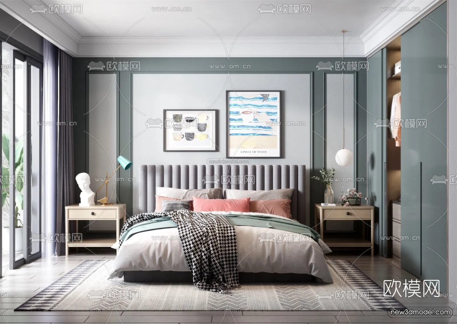 Morandi Style Interior 3D Blocks - Bedroom 3D Scene - 138