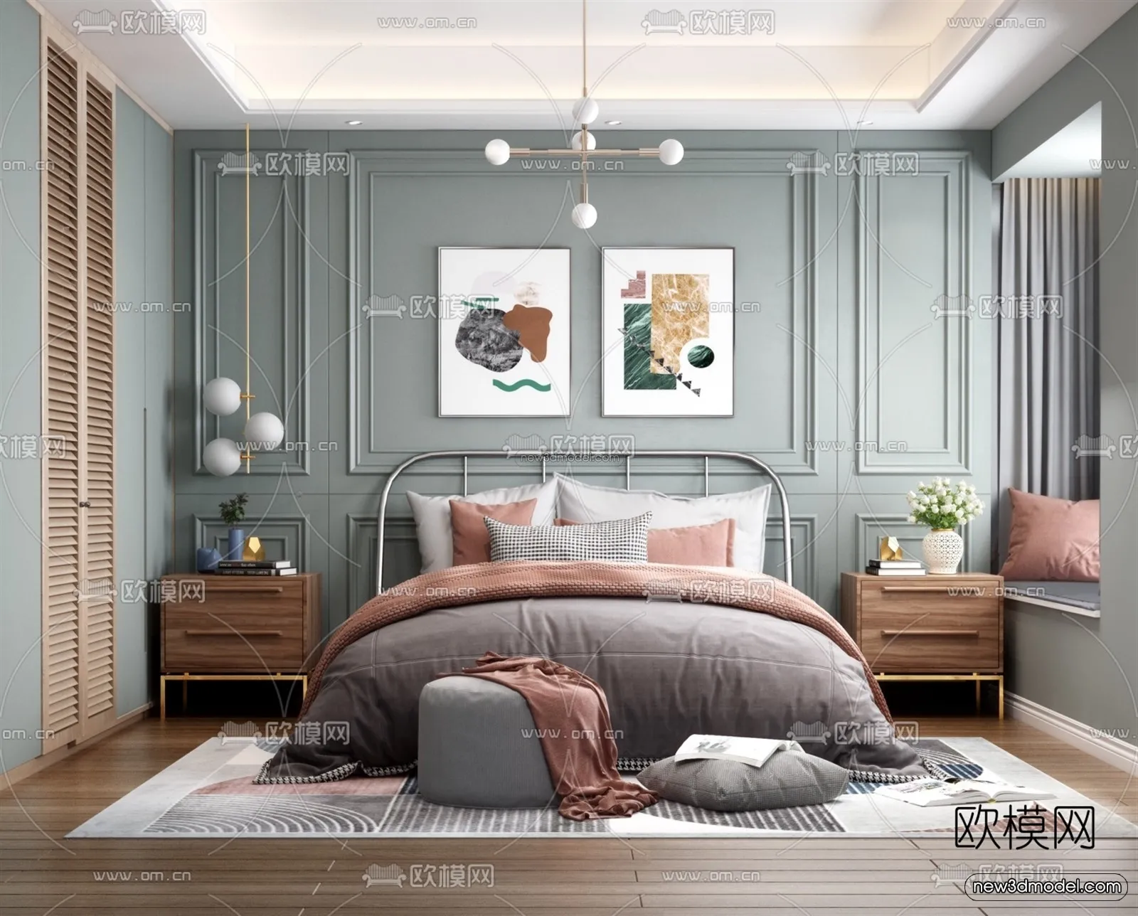 Morandi Style Interior 3D Blocks - Bedroom 3D Scene - 139