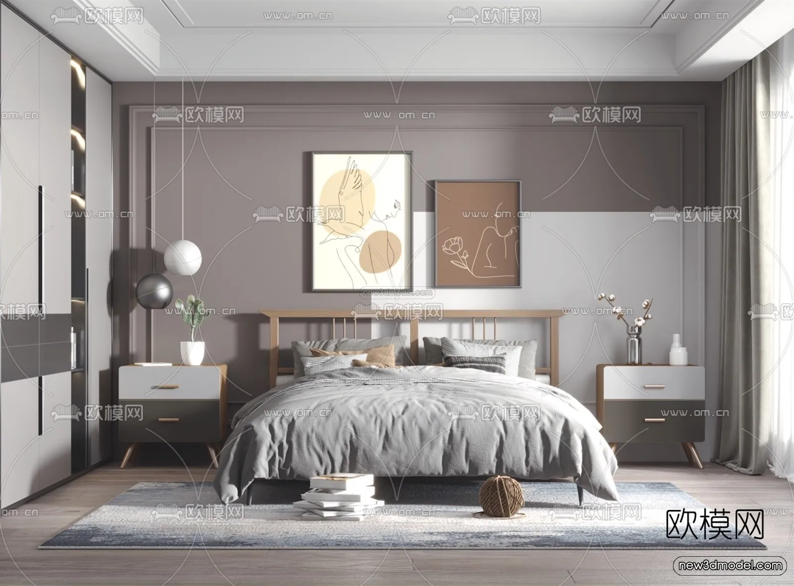 Morandi Style Interior 3D Blocks - Bedroom 3D Scene - 140