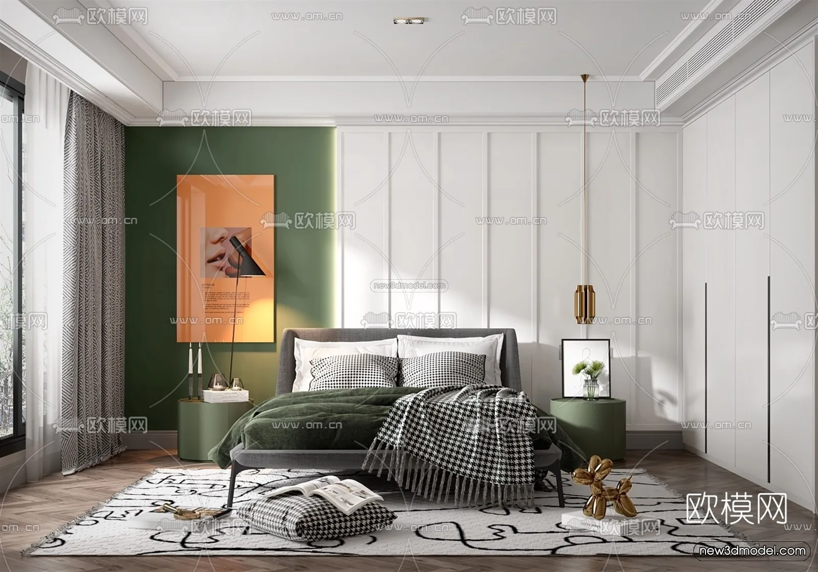 Morandi Style Interior 3D Blocks - Bedroom 3D Scene - 144