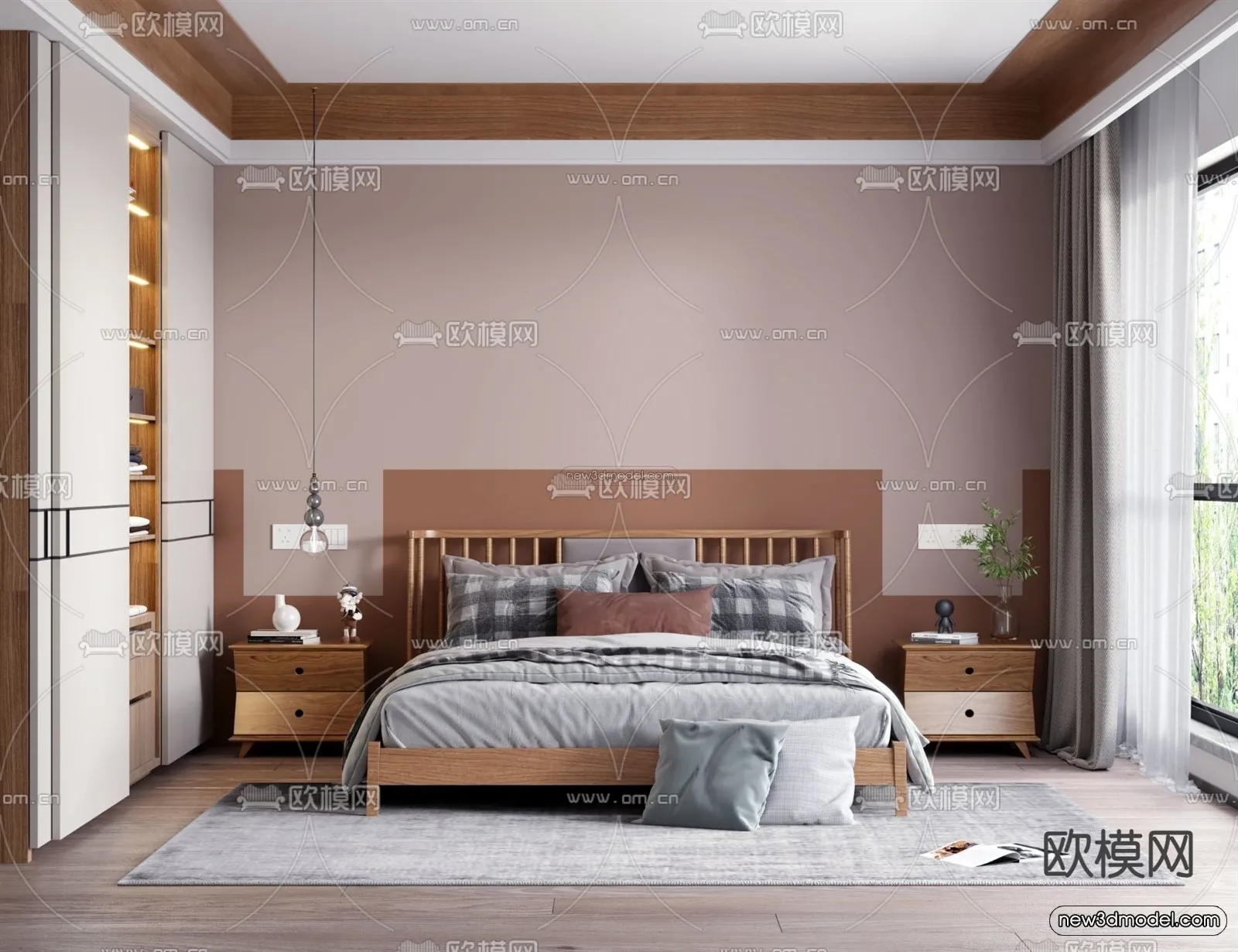 Morandi Style Interior 3D Blocks - Bedroom 3D Scene - 145
