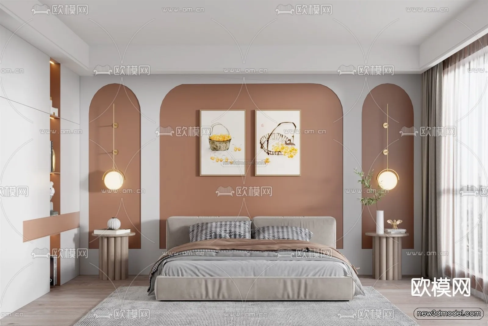 Morandi Style Interior 3D Blocks - Bedroom 3D Scene - 147