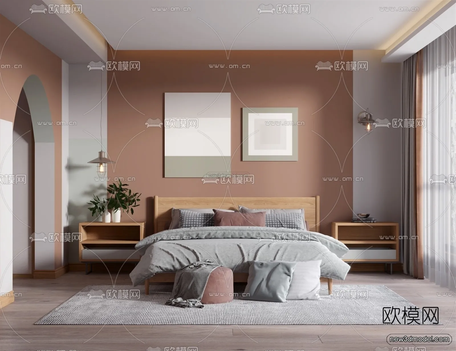 Morandi Style Interior 3D Blocks - Bedroom 3D Scene - 148