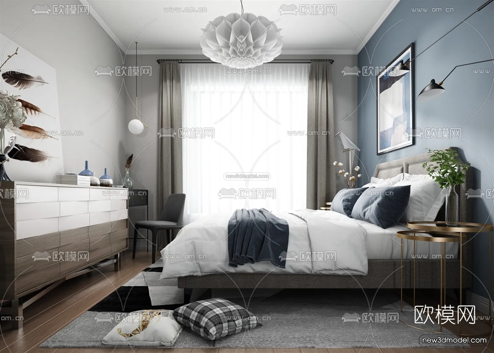 Morandi Style Interior 3D Blocks - Bedroom 3D Scene - 149