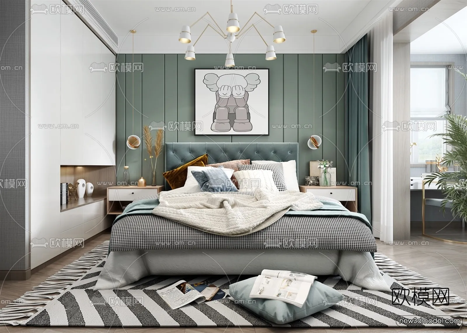 Morandi Style Interior 3D Blocks - Bedroom 3D Scene - 155