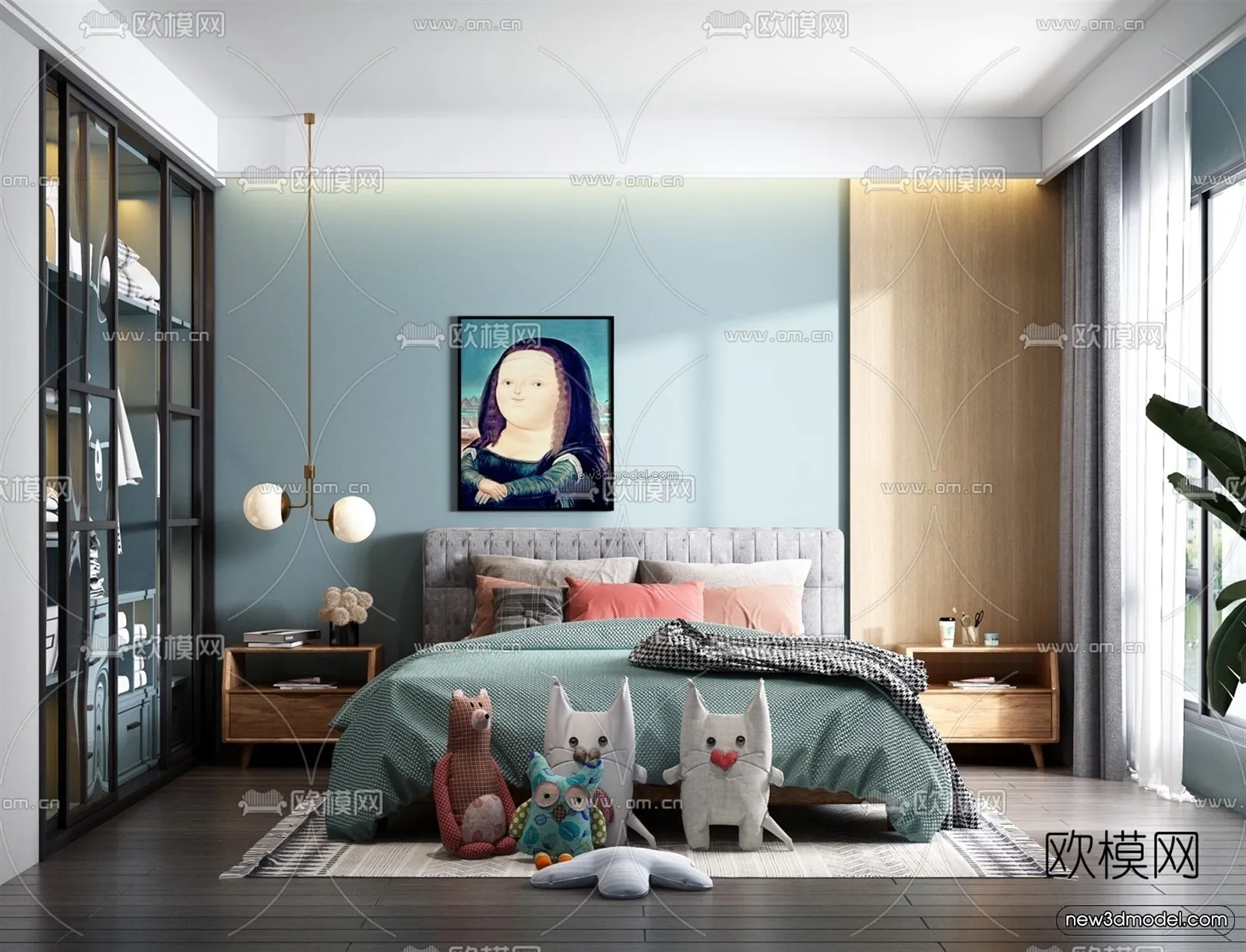 Morandi Style Interior 3D Blocks - Bedroom 3D Scene - 157