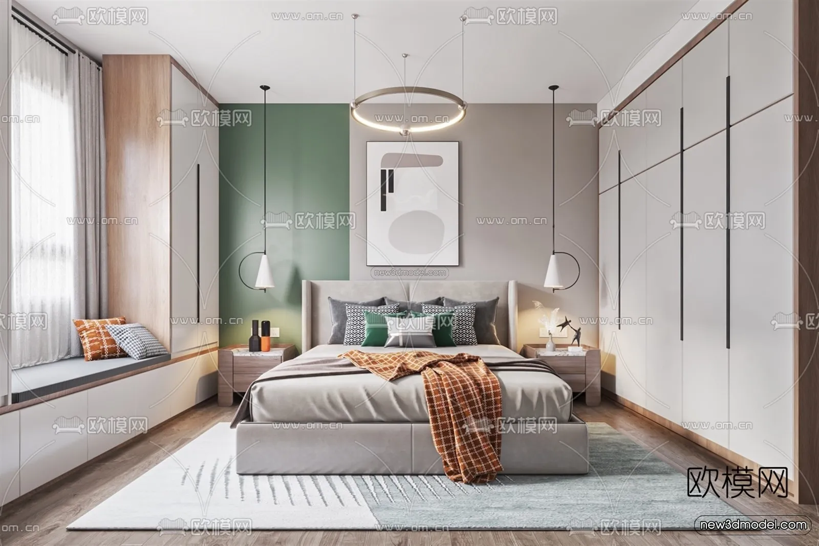 Morandi Style Interior 3D Blocks - Bedroom 3D Scene - 159