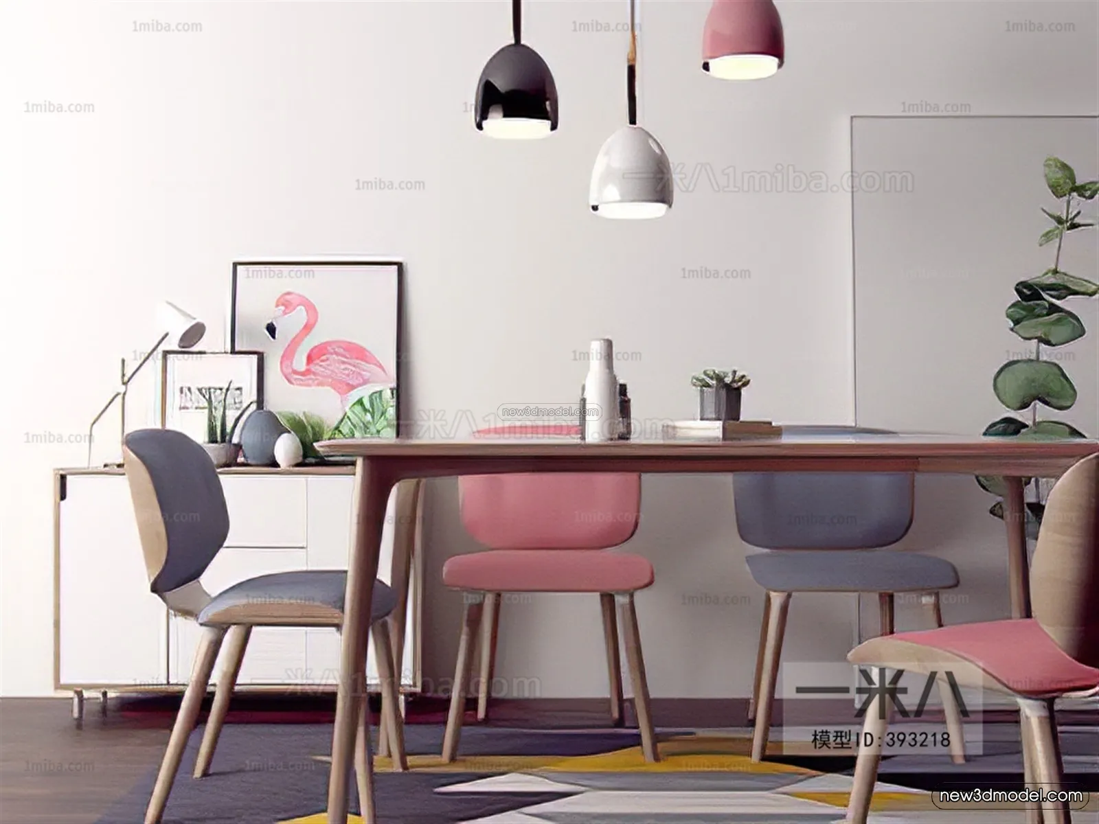 Morandi Style Interior 3D Blocks - Dining 3D Scene - 185