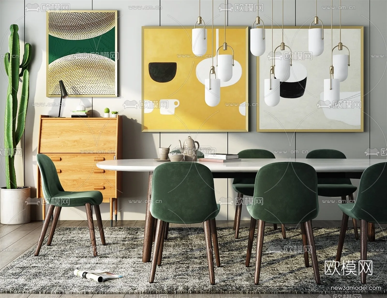 Morandi Style Interior 3D Blocks - Dining 3D Scene - 186