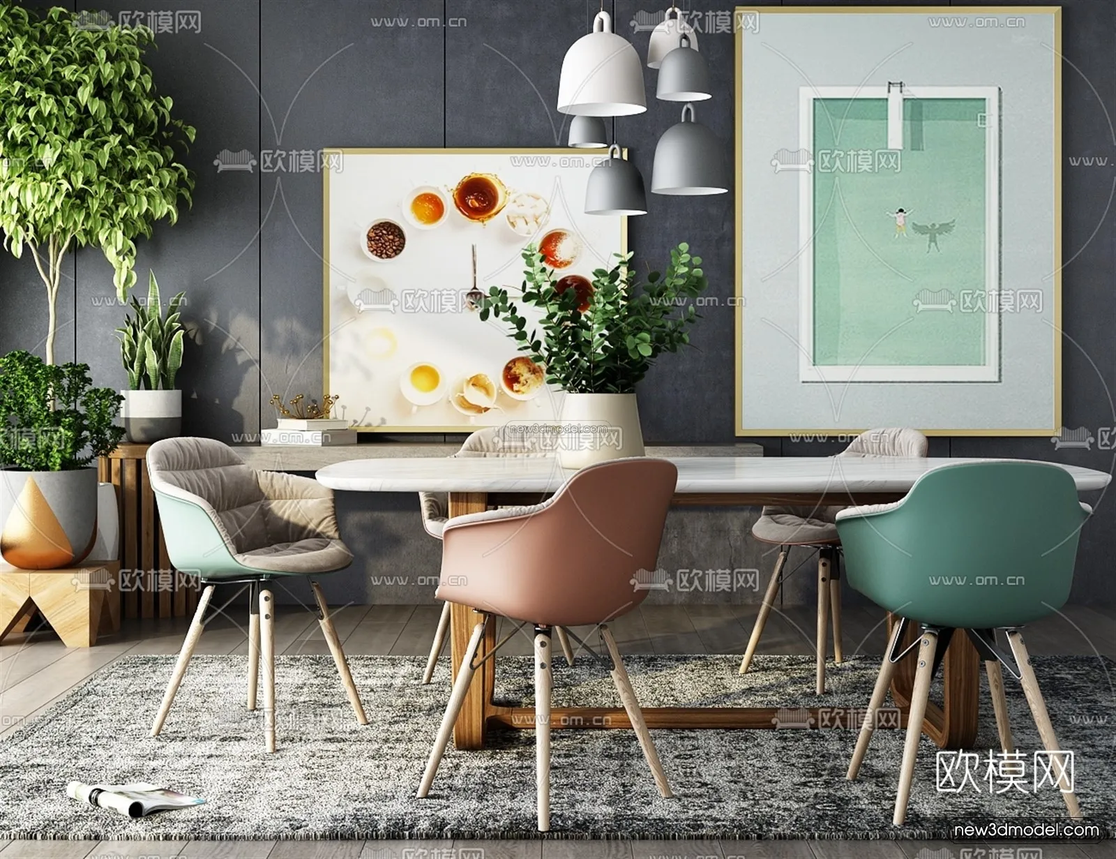 Morandi Style Interior 3D Blocks - Dining 3D Scene - 187