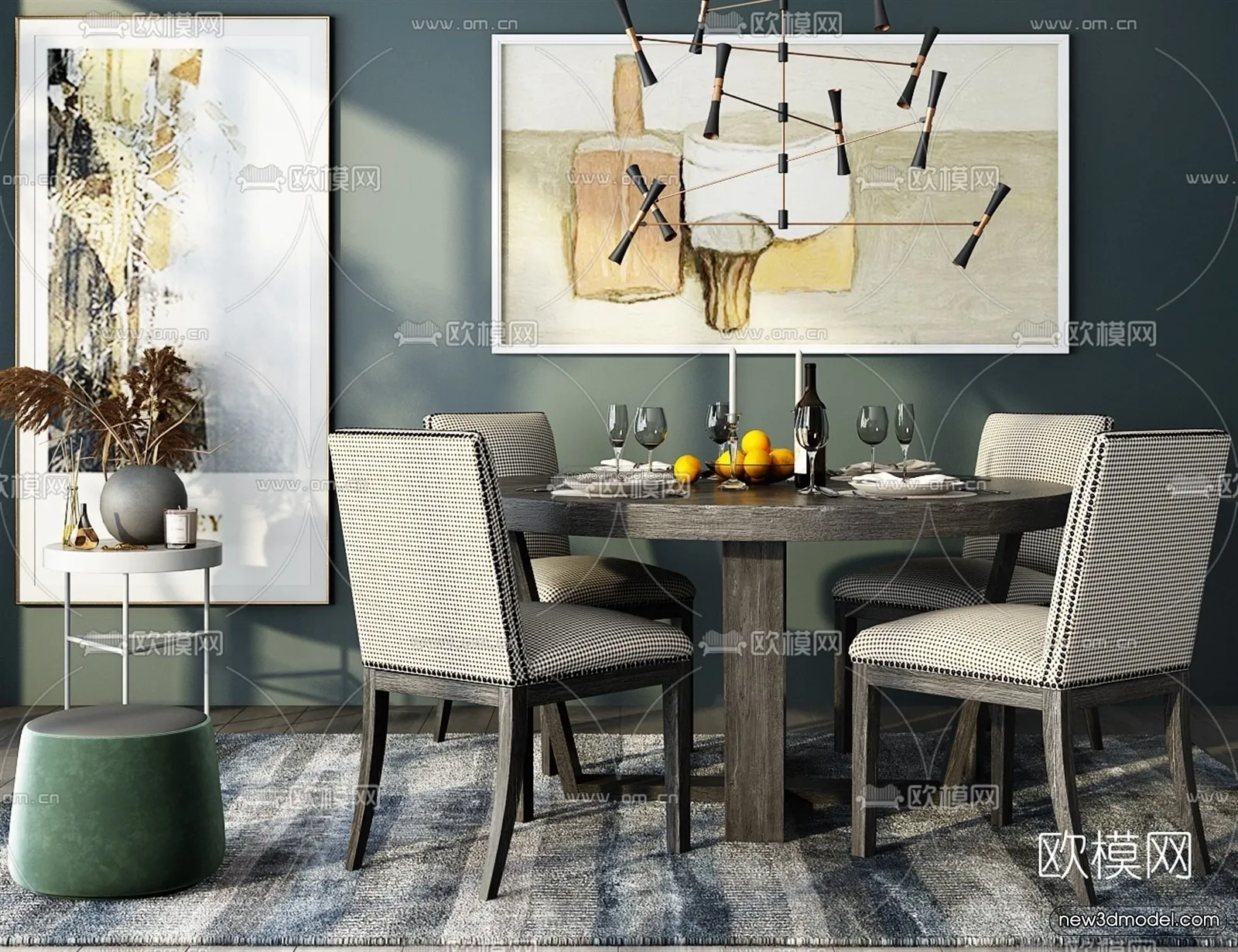 Morandi Style Interior 3D Blocks - Dining 3D Scene - 191